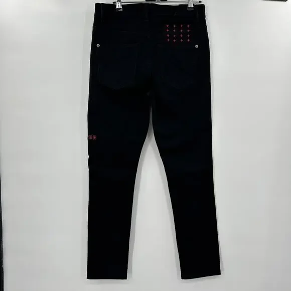 ksubi Chitch Laid- Back Skinny Denim Jeans in Black Red Crosses Size 30